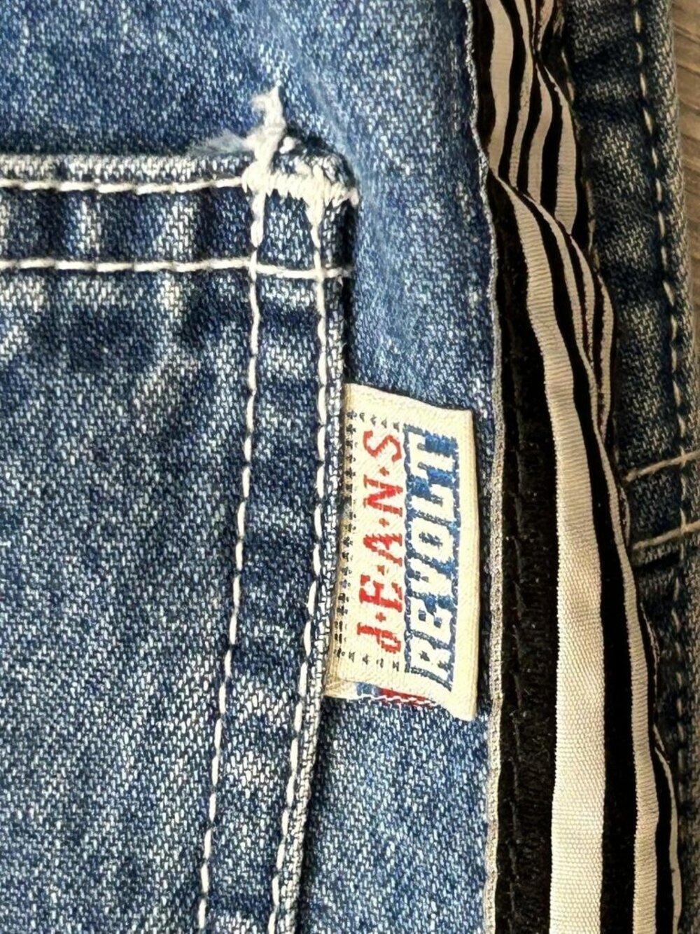 Vintage Revolt Clothing Co Overalls Womens L Blue Denim Bib Stripe Workwear 90s - Picture 5 of 14